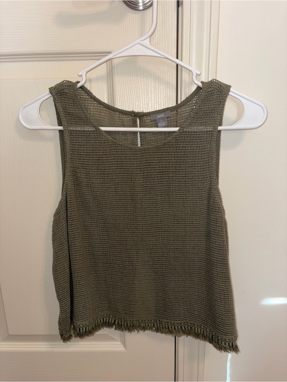 aerie Olive Crochet Fringe Tank Top